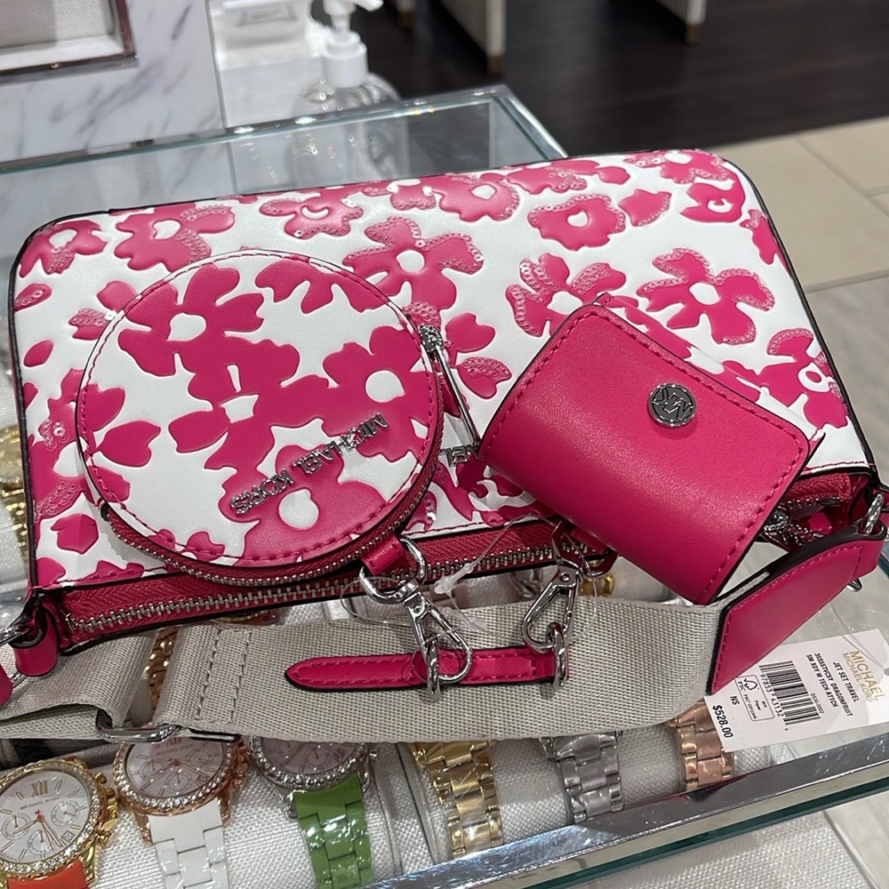 MICHAEL KORS Jet Set Sm Sequined Floral Print Crossbody Bag Case Apple Airpod - Picture 9 of 16
